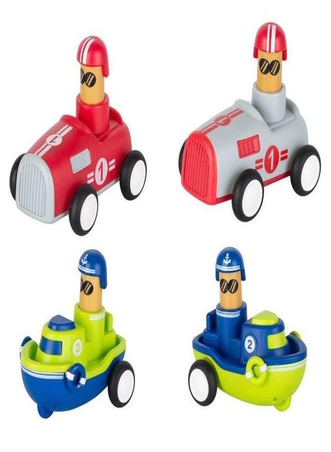 GoldiMec Pack of 2 Toy Cars Push and Go Play Set | Friction Powered Car Pull Back Vehicles Transport Tools Gifts for Babies Toddlers Kids Boys Girls Age 3+ Years Old (Car and Boat) Multi Colour - Image 1